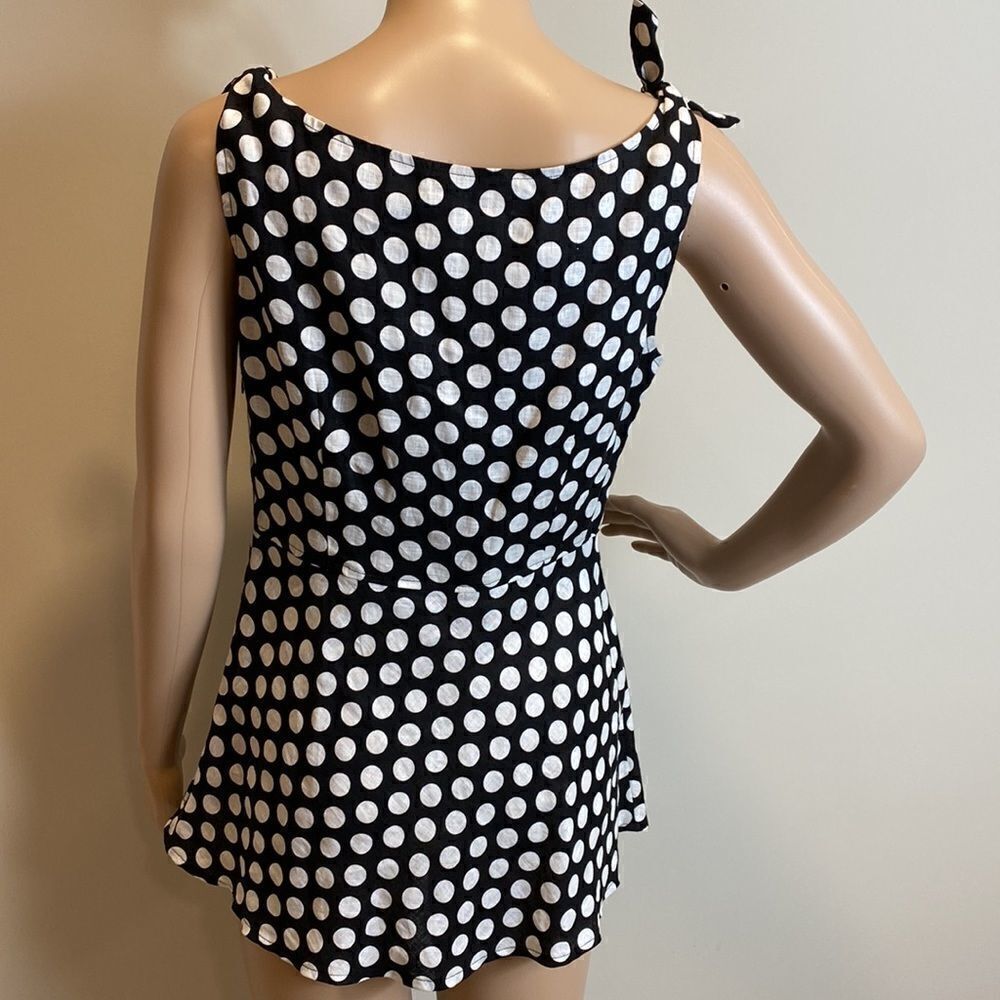 Tweeds polka dot black & white sleeveless linen top size S - Picture 6 of 9